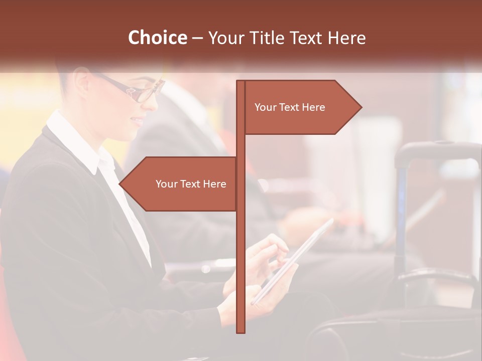 A Woman Sitting In A Chair Using A Tablet Computer PowerPoint Template