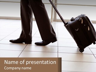 A Person Pulling A Suitcase On A Tiled Floor PowerPoint Template