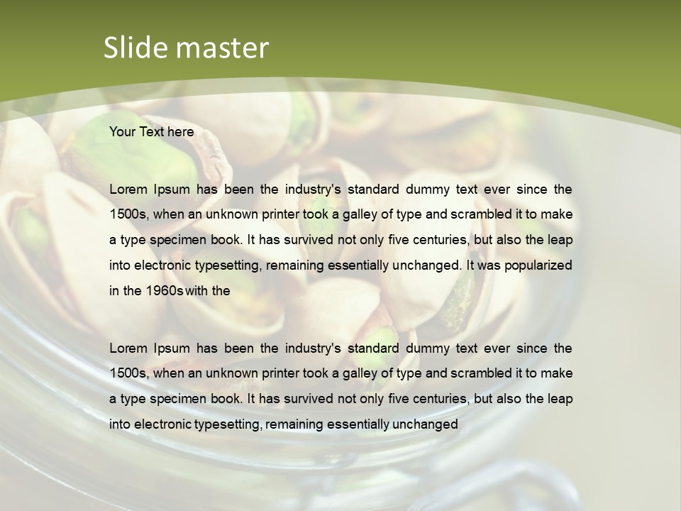 A Glass Jar Filled With Pistachios On Top Of A Table PowerPoint Template