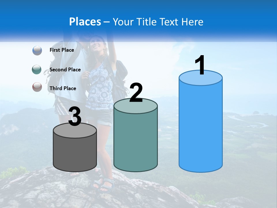 A Couple Of People Standing On Top Of A Mountain PowerPoint Template