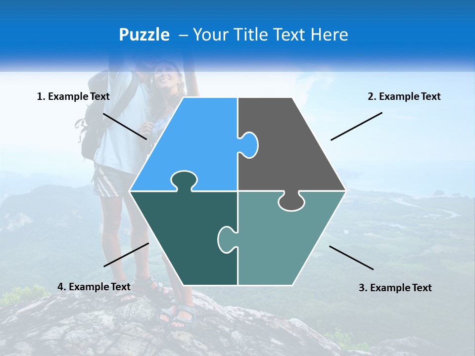 A Couple Of People Standing On Top Of A Mountain PowerPoint Template