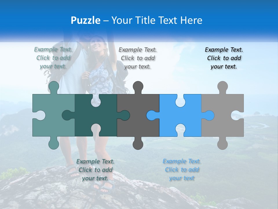 A Couple Of People Standing On Top Of A Mountain PowerPoint Template