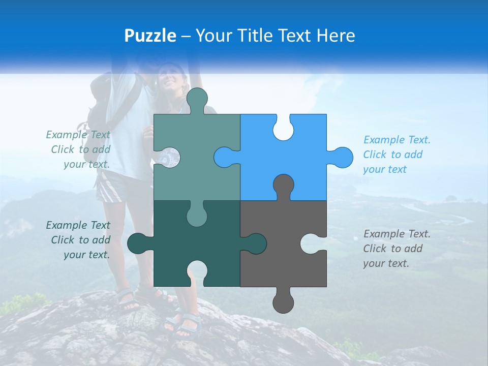 A Couple Of People Standing On Top Of A Mountain PowerPoint Template