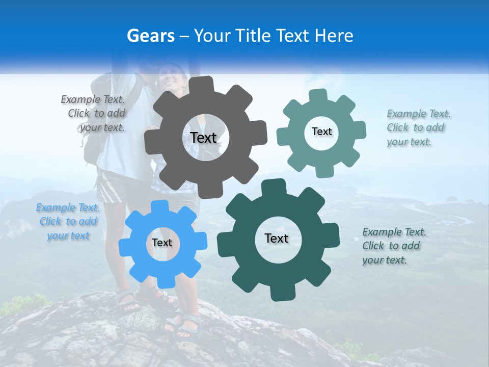 A Couple Of People Standing On Top Of A Mountain PowerPoint Template