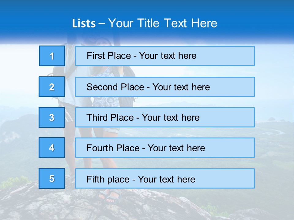 A Couple Of People Standing On Top Of A Mountain PowerPoint Template