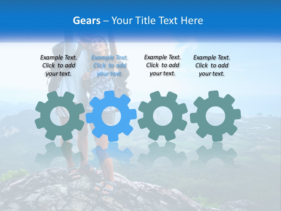 A Couple Of People Standing On Top Of A Mountain PowerPoint Template