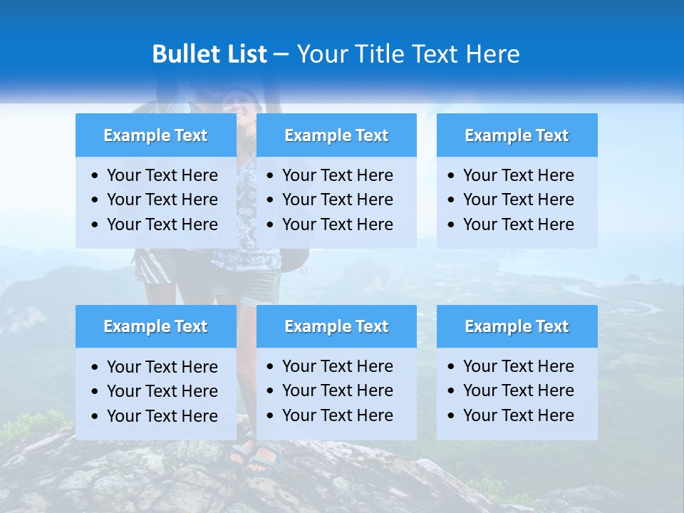A Couple Of People Standing On Top Of A Mountain PowerPoint Template