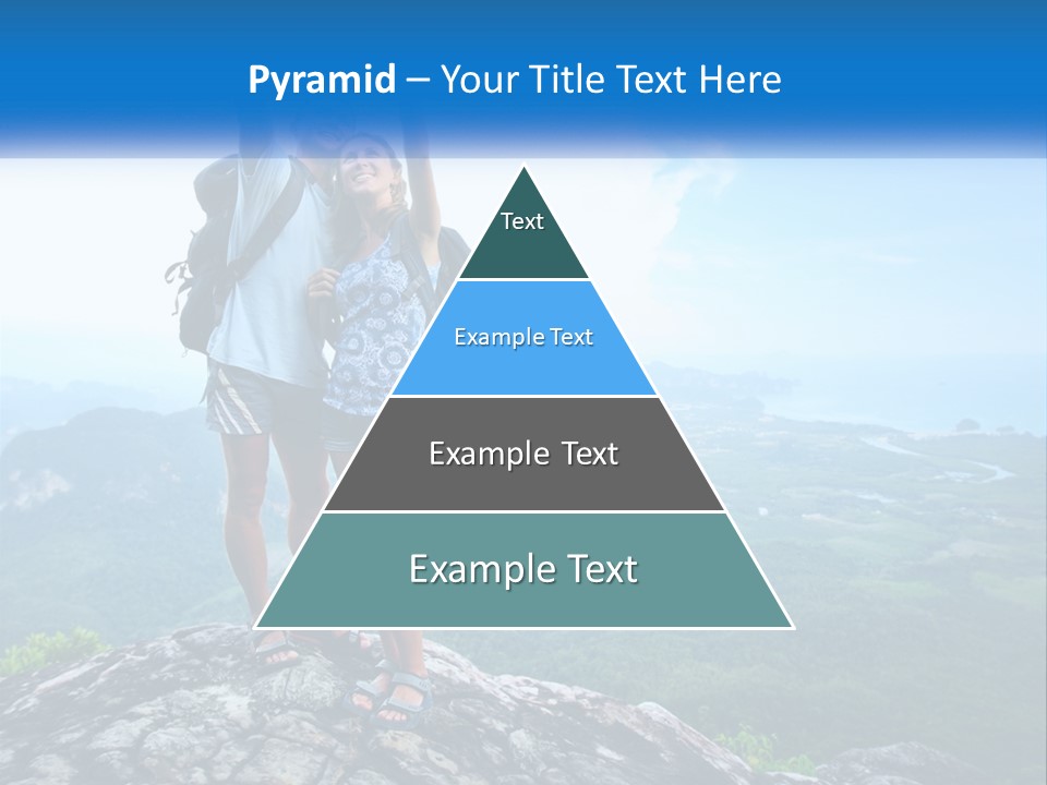 A Couple Of People Standing On Top Of A Mountain PowerPoint Template