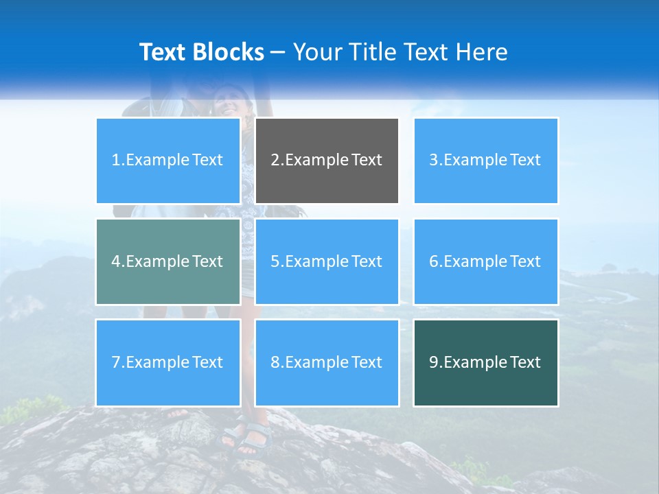A Couple Of People Standing On Top Of A Mountain PowerPoint Template