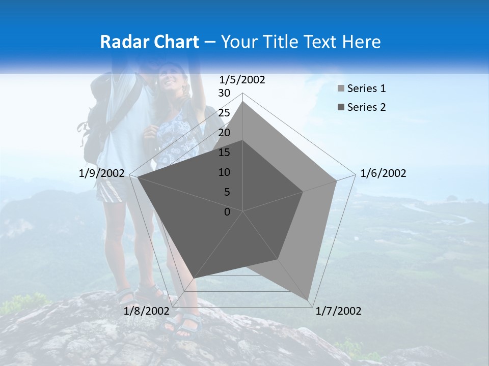 A Couple Of People Standing On Top Of A Mountain PowerPoint Template