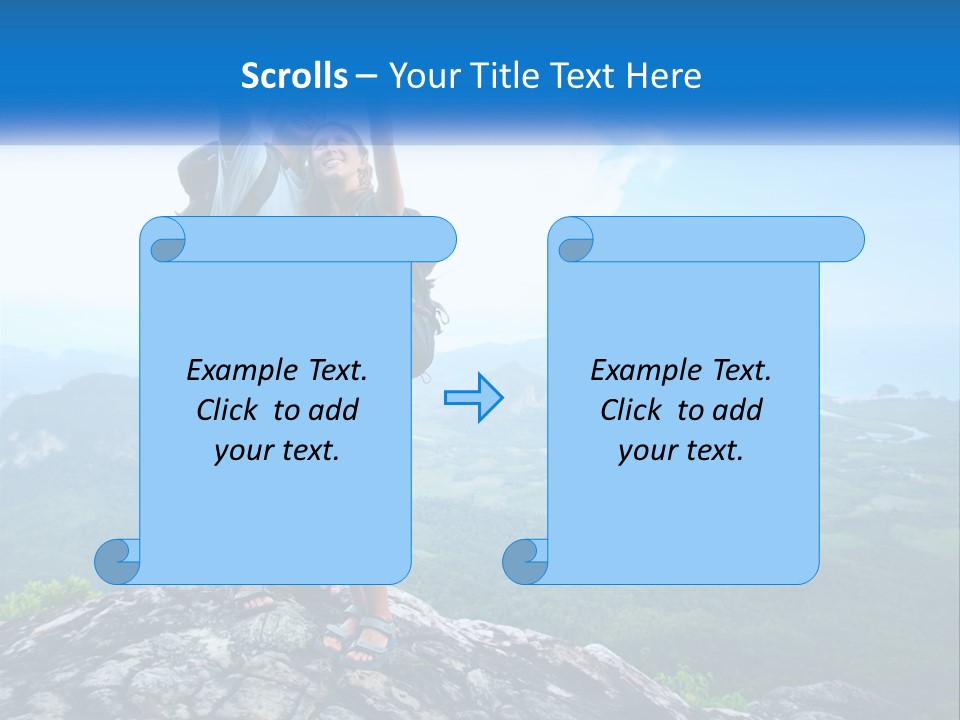 A Couple Of People Standing On Top Of A Mountain PowerPoint Template