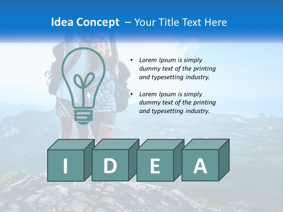 A Couple Of People Standing On Top Of A Mountain PowerPoint Template