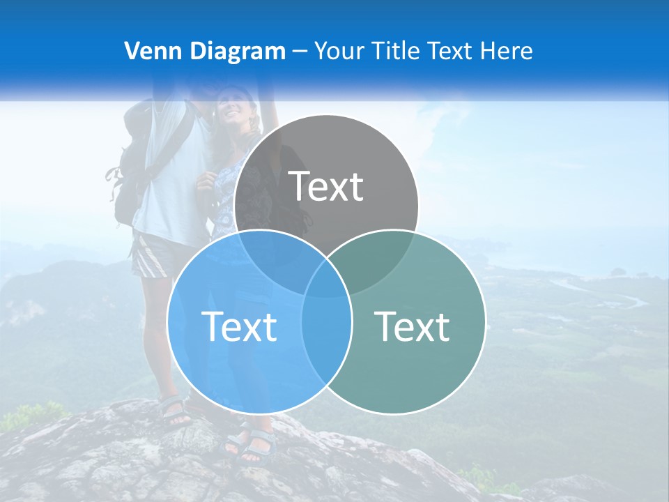A Couple Of People Standing On Top Of A Mountain PowerPoint Template