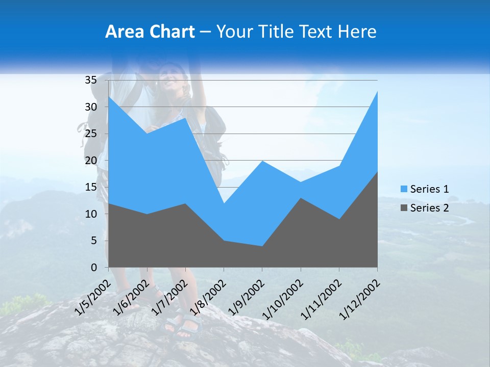A Couple Of People Standing On Top Of A Mountain PowerPoint Template