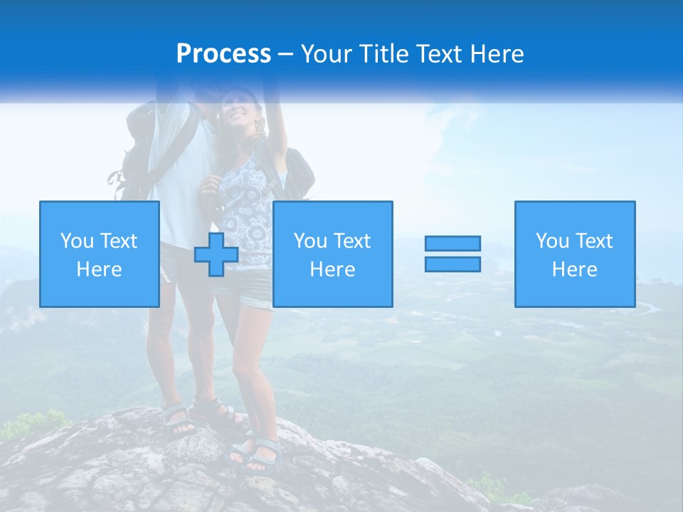 A Couple Of People Standing On Top Of A Mountain PowerPoint Template