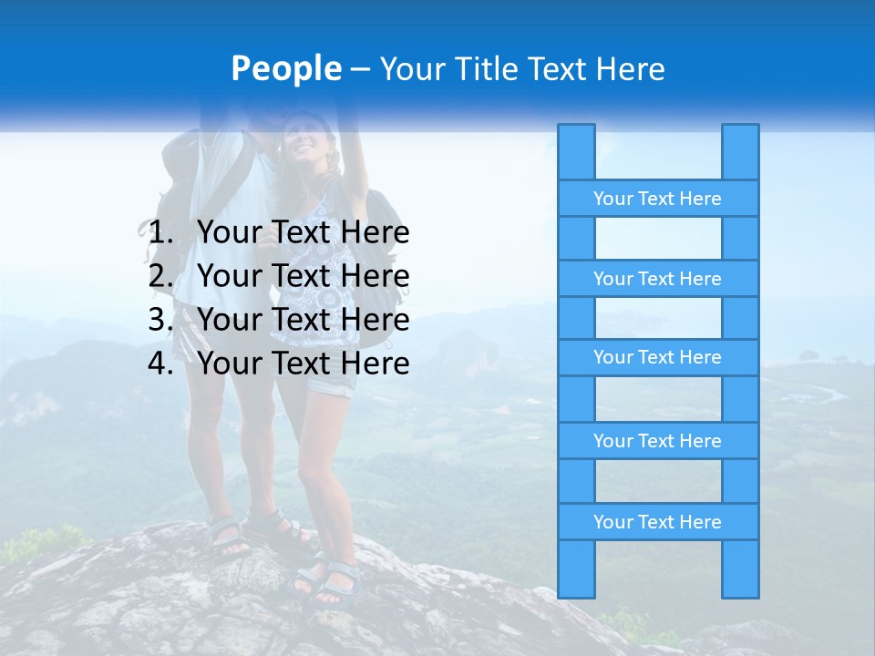 A Couple Of People Standing On Top Of A Mountain PowerPoint Template