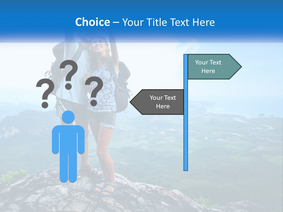 A Couple Of People Standing On Top Of A Mountain PowerPoint Template