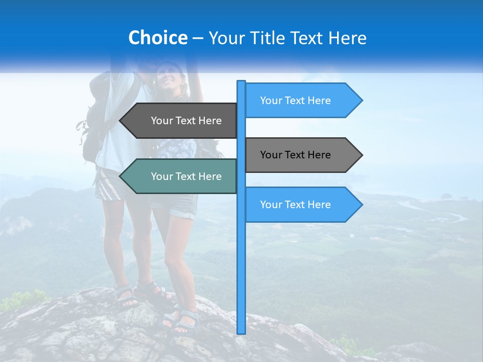 A Couple Of People Standing On Top Of A Mountain PowerPoint Template