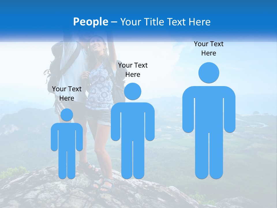 A Couple Of People Standing On Top Of A Mountain PowerPoint Template