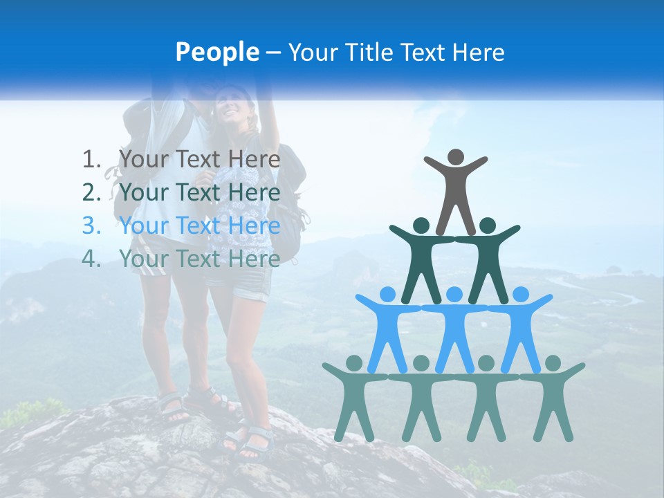 A Couple Of People Standing On Top Of A Mountain PowerPoint Template