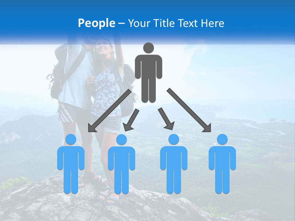 A Couple Of People Standing On Top Of A Mountain PowerPoint Template