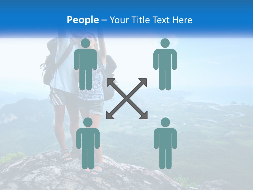 A Couple Of People Standing On Top Of A Mountain PowerPoint Template