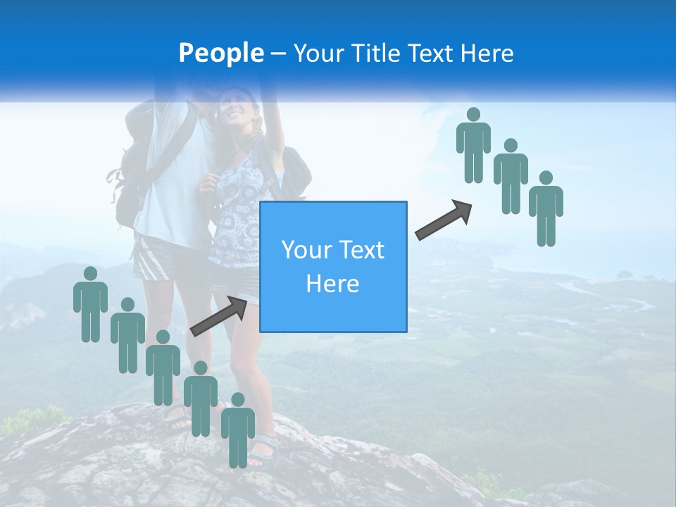 A Couple Of People Standing On Top Of A Mountain PowerPoint Template