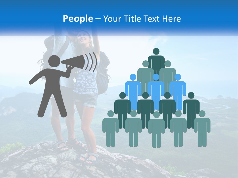 A Couple Of People Standing On Top Of A Mountain PowerPoint Template