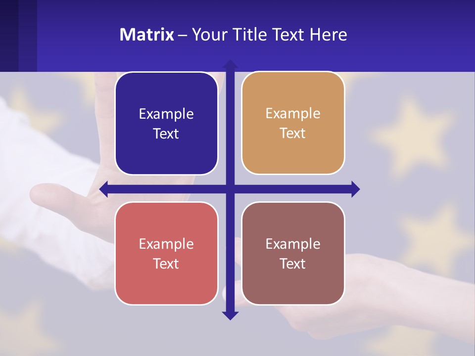 Two Hands Reaching Out Towards Each Other In Front Of A European Flag PowerPoint Template