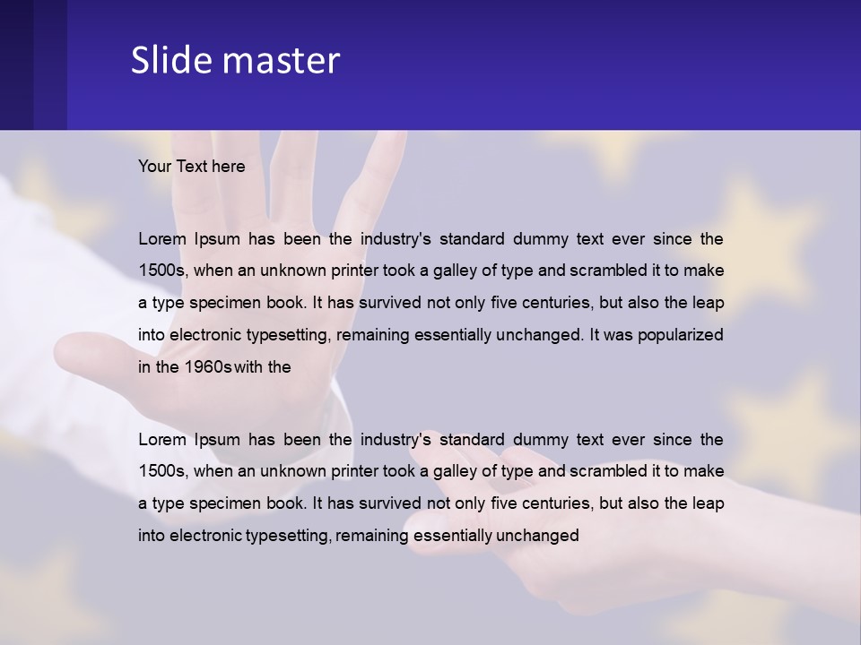 Two Hands Reaching Out Towards Each Other In Front Of A European Flag PowerPoint Template