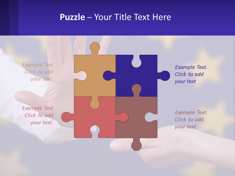 Two Hands Reaching Out Towards Each Other In Front Of A European Flag PowerPoint Template