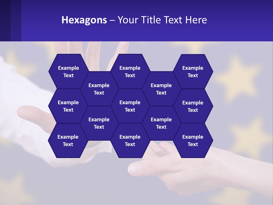 Two Hands Reaching Out Towards Each Other In Front Of A European Flag PowerPoint Template