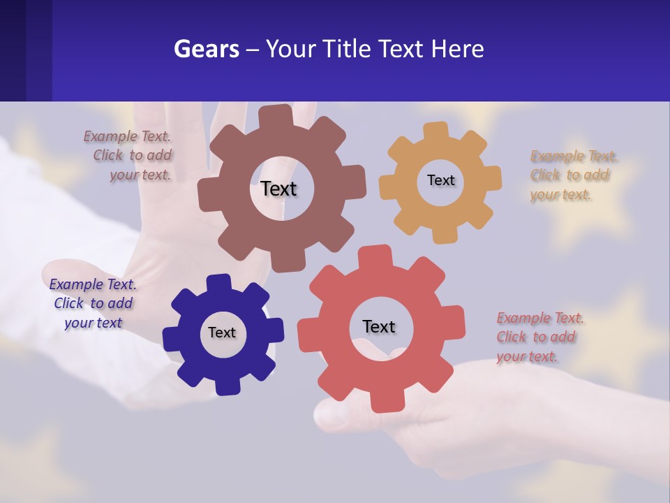 Two Hands Reaching Out Towards Each Other In Front Of A European Flag PowerPoint Template