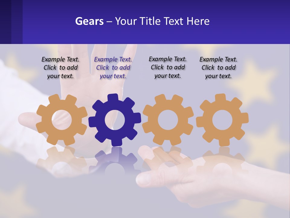 Two Hands Reaching Out Towards Each Other In Front Of A European Flag PowerPoint Template