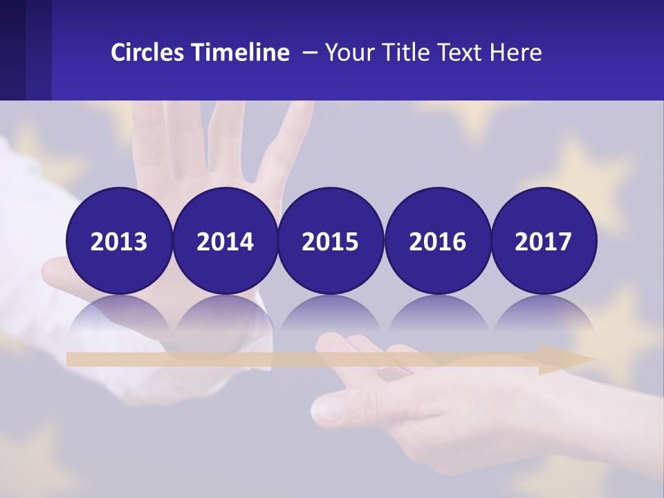 Two Hands Reaching Out Towards Each Other In Front Of A European Flag PowerPoint Template