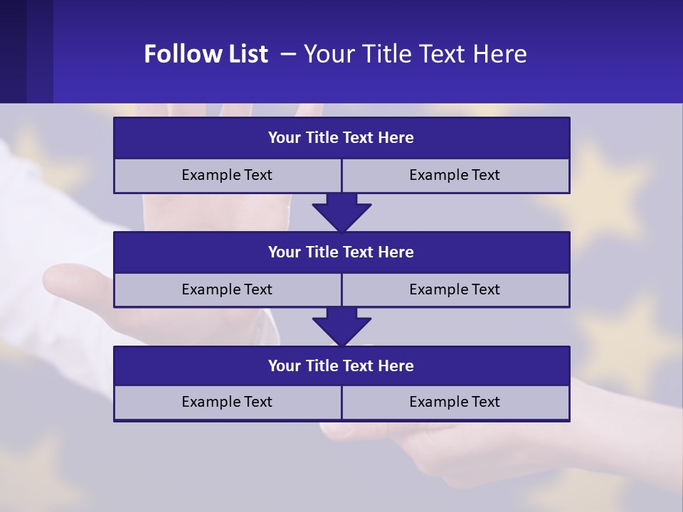 Two Hands Reaching Out Towards Each Other In Front Of A European Flag PowerPoint Template