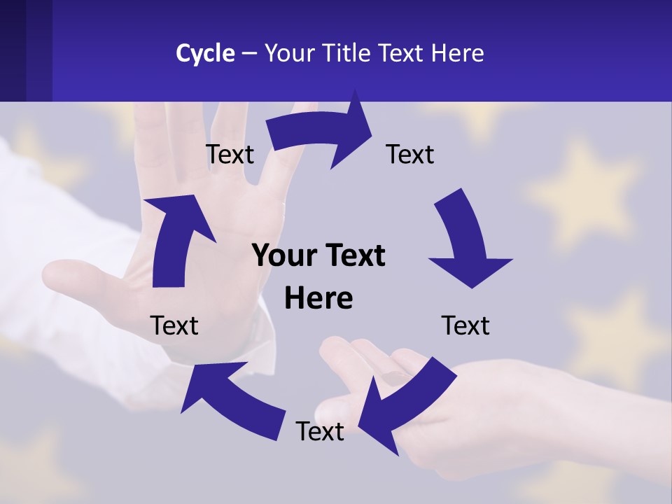 Two Hands Reaching Out Towards Each Other In Front Of A European Flag PowerPoint Template