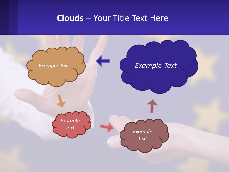 Two Hands Reaching Out Towards Each Other In Front Of A European Flag PowerPoint Template