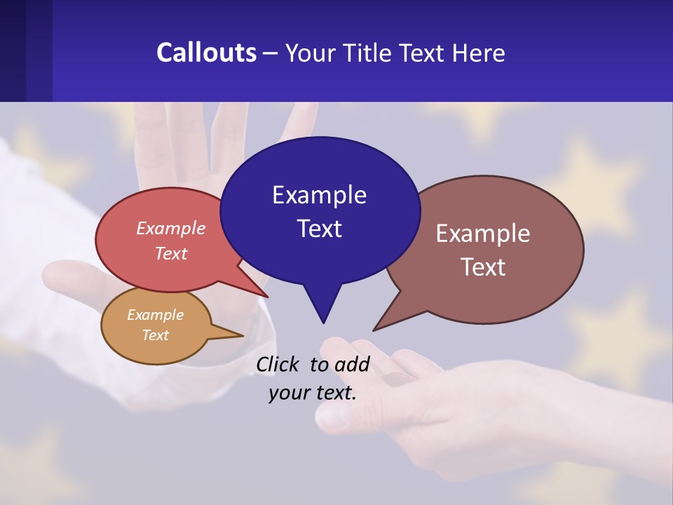 Two Hands Reaching Out Towards Each Other In Front Of A European Flag PowerPoint Template