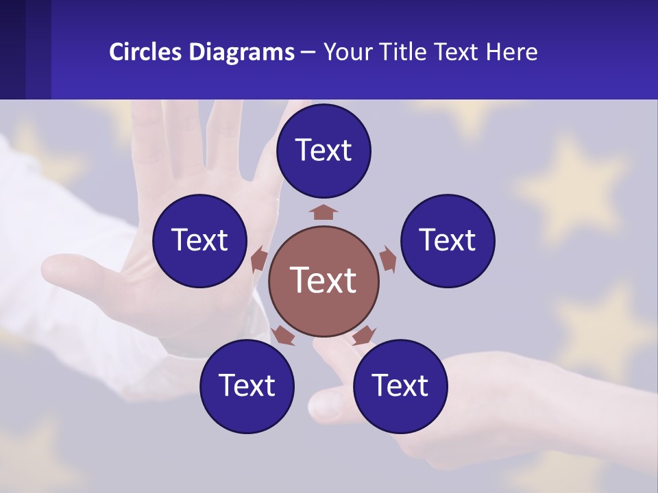 Two Hands Reaching Out Towards Each Other In Front Of A European Flag PowerPoint Template