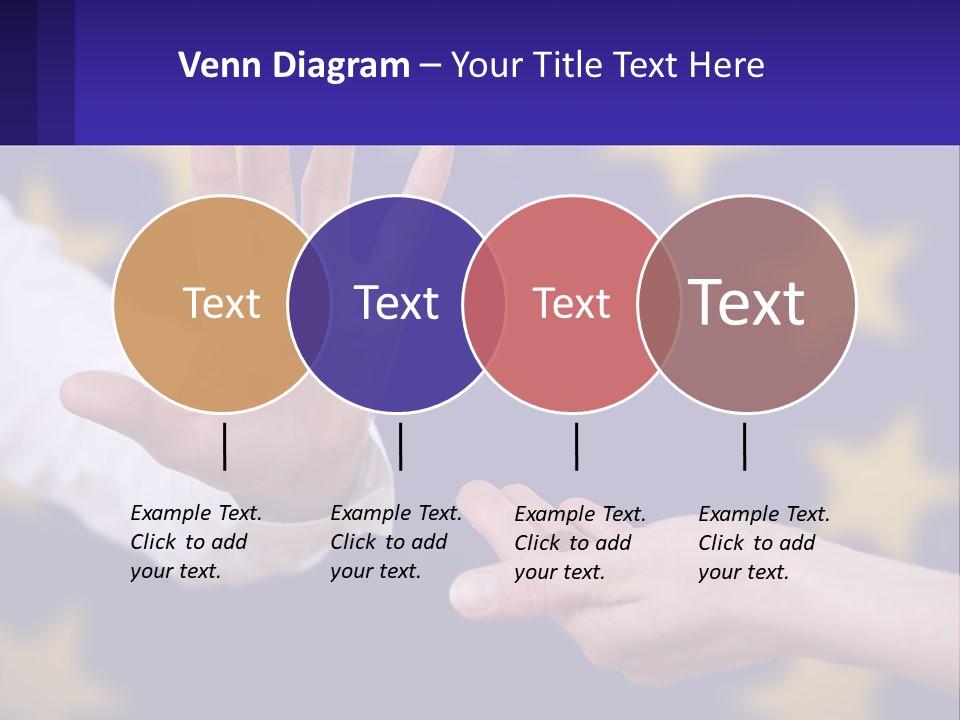 Two Hands Reaching Out Towards Each Other In Front Of A European Flag PowerPoint Template