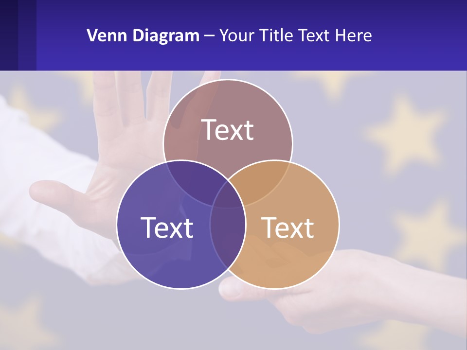 Two Hands Reaching Out Towards Each Other In Front Of A European Flag PowerPoint Template