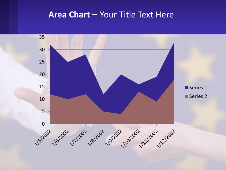 Two Hands Reaching Out Towards Each Other In Front Of A European Flag PowerPoint Template