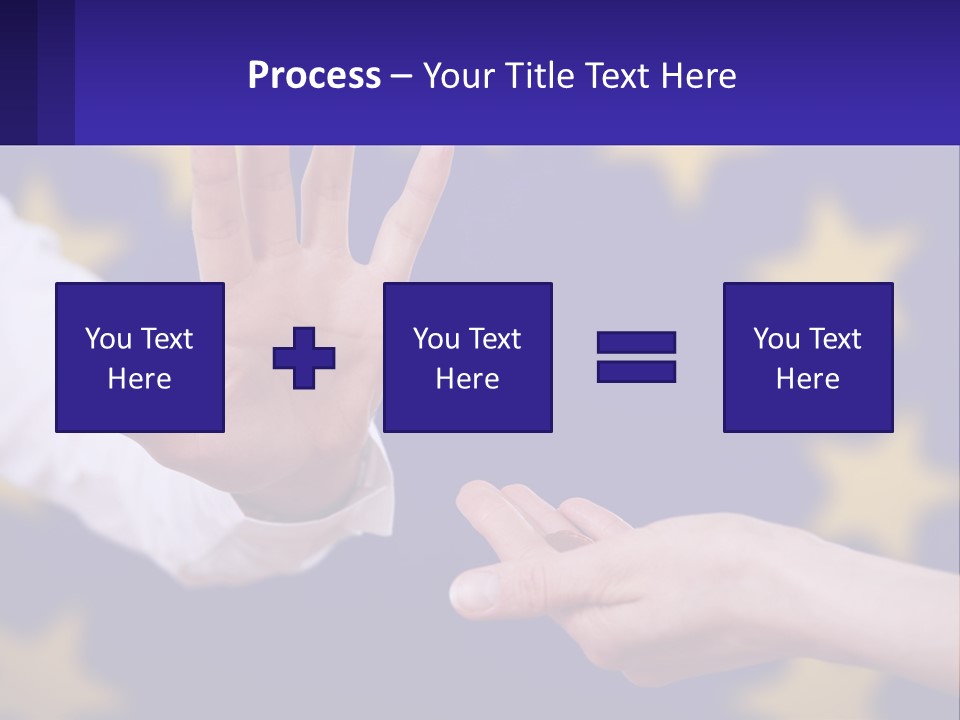 Two Hands Reaching Out Towards Each Other In Front Of A European Flag PowerPoint Template