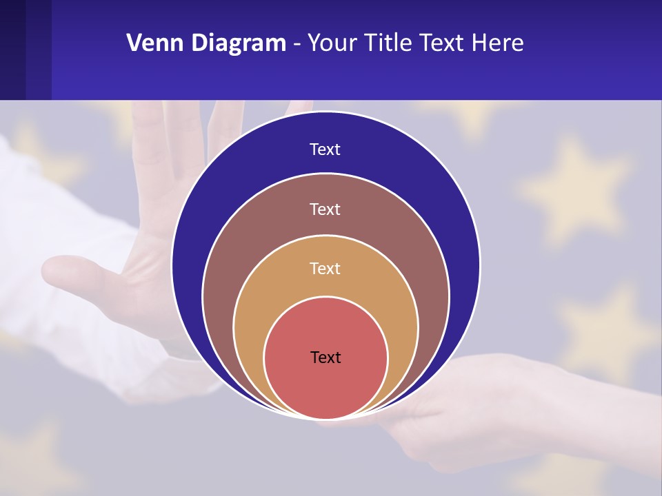 Two Hands Reaching Out Towards Each Other In Front Of A European Flag PowerPoint Template