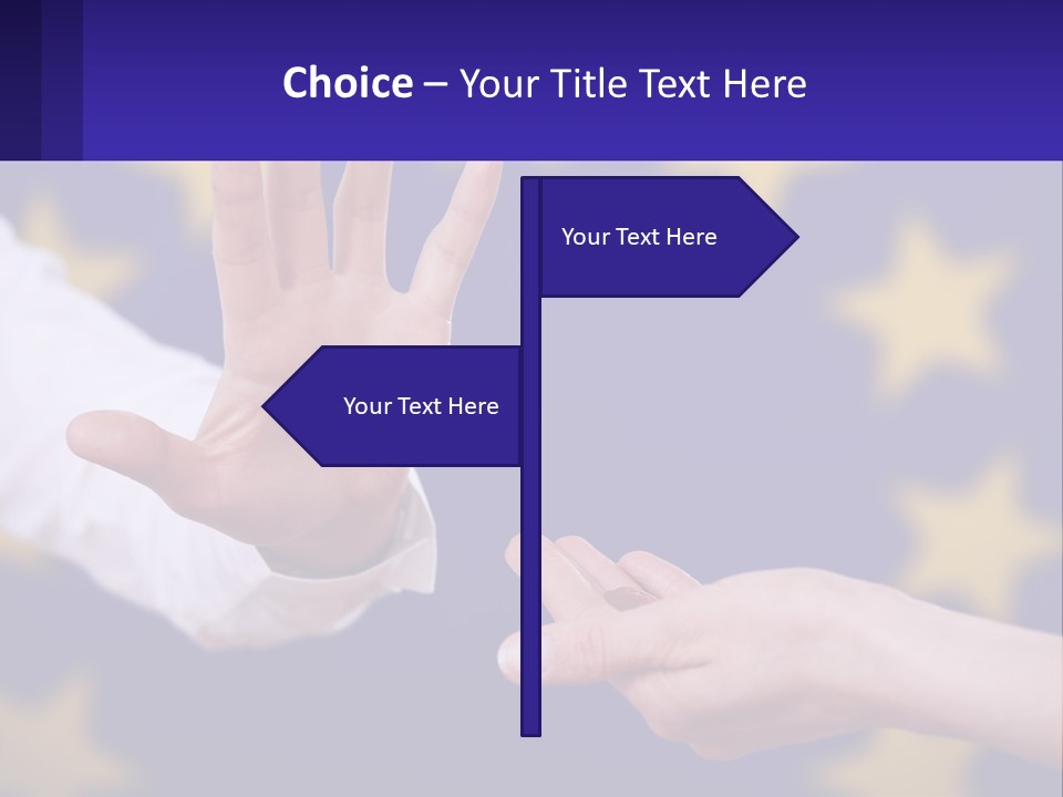 Two Hands Reaching Out Towards Each Other In Front Of A European Flag PowerPoint Template