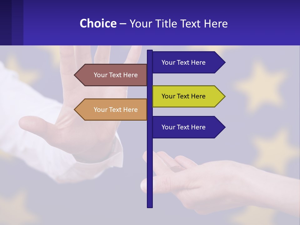 Two Hands Reaching Out Towards Each Other In Front Of A European Flag PowerPoint Template