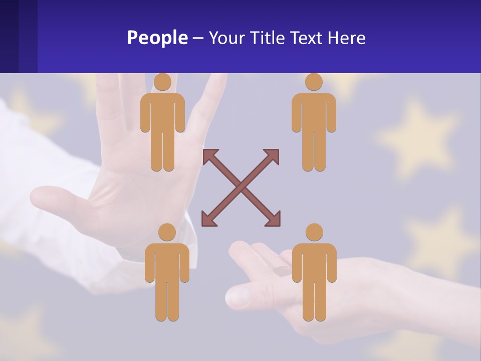 Two Hands Reaching Out Towards Each Other In Front Of A European Flag PowerPoint Template
