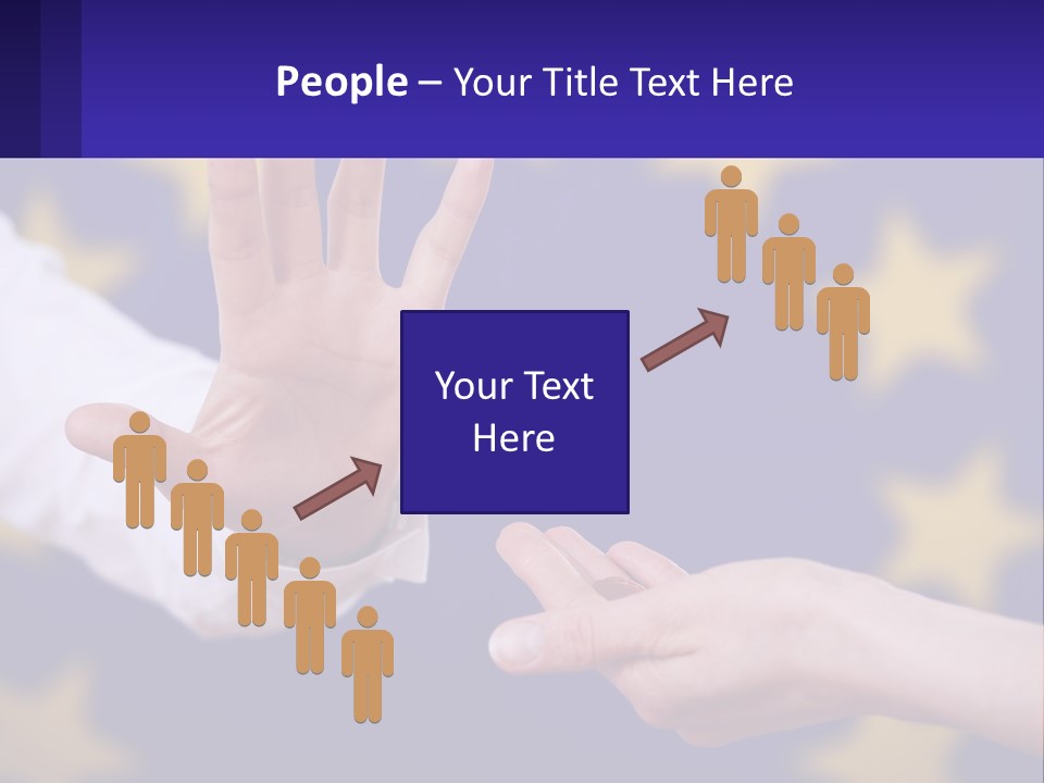 Two Hands Reaching Out Towards Each Other In Front Of A European Flag PowerPoint Template