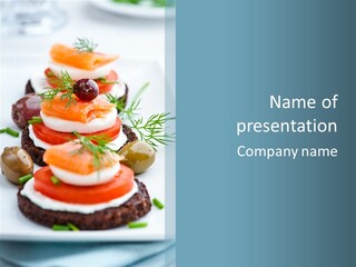 A Plate Of Food On A Table With A Blue Background PowerPoint Template